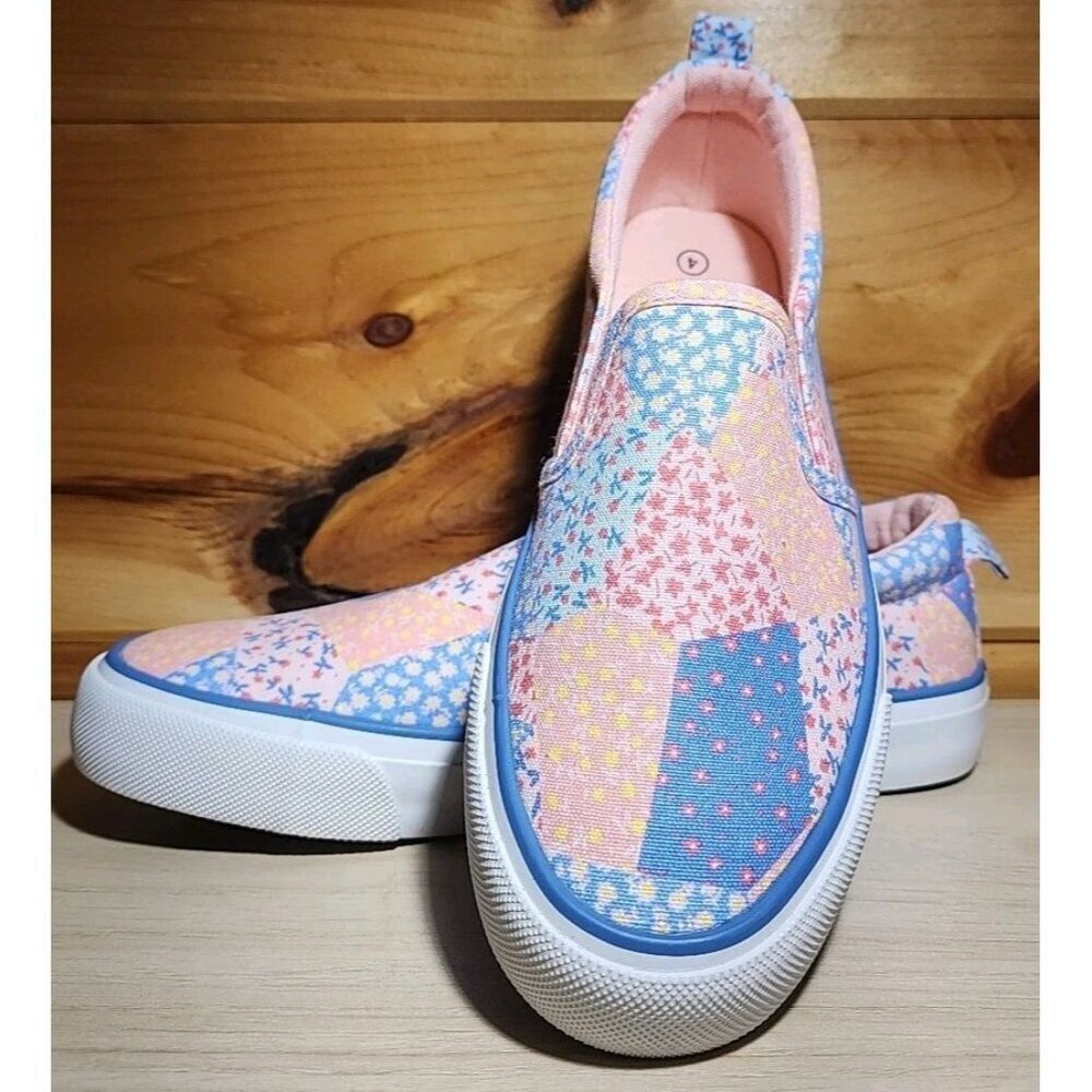 Lily & Dan Girls' Slip-On Canvas Shoes-Patchwork Pastel Floral-Size 2-NEW in Box - Picture 7 of 11